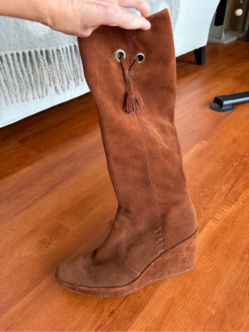 Nicole Suede Over-the-Knee Tassel Boots - Brown